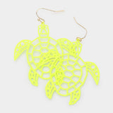 Brass Metal Cutout Turtle Dangle Earrings