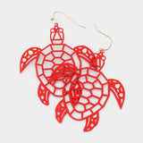 Brass Metal Cutout Turtle Dangle Earrings