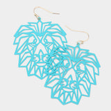 Brass Metal Cutout Lion Dangle Earrings