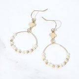 Quatrefoil Accent Pearl Beaded Hoop Link Drop Earrings