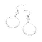 Quatrefoil Accent Pearl Beaded Hoop Link Drop Earrings