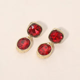 Square Oval Stone Link Drop Earrings