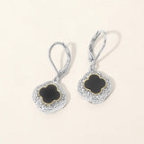 14K Gold Plated CZ Pave Rim Quatrefoil Charm Drop Earrings