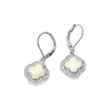 14K Gold Plated CZ Pave Rim Quatrefoil Charm Drop Earrings