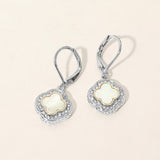 14K Gold Plated CZ Pave Rim Quatrefoil Charm Drop Earrings