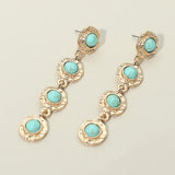 Stone Accent Textured Metal Frame Link Drop Earrings