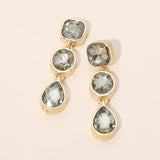 Square Oval Teardrop Faceted Stone Link Drop Earrings