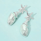 Silver Dipped Starfish Seashell Drop Dangle Statement Earrings