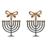 Bow Accent Hanukkah Menorah Dangle Earrings