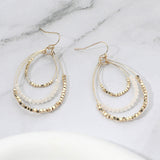 Metal Ball Faceted Beaded Triple Wire Teardrop Layered Dangle Earrings