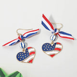 American USA Bow Heart Flag Link Drop Earrings