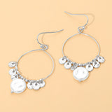 Metal Disc Pearl Charm Drop Hoop Dangle Earrings