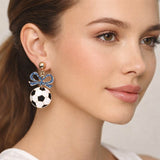 Bow Soccer Ball Drop Dangle Earrings