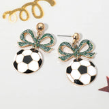 Bow Soccer Ball Drop Dangle Earrings