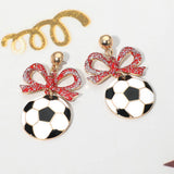 Bow Soccer Ball Drop Dangle Earrings