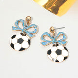 Bow Soccer Ball Drop Dangle Earrings