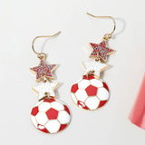 Canada Glittered Double Star Soccer Ball Drop Earrings