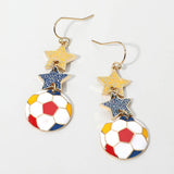 Colombia Glittered Double Star Soccer Ball Drop Earrings