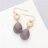 Metal Heart Teardrop Natural Stone Link Dangle Earrings