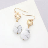 Metal Heart Teardrop Natural Stone Link Dangle Earrings
