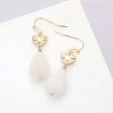 Metal Heart Teardrop Natural Stone Link Dangle Earrings
