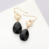 Metal Heart Teardrop Natural Stone Link Dangle Earrings
