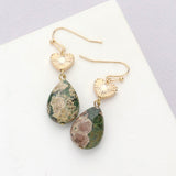Metal Heart Teardrop Natural Stone Link Dangle Earrings