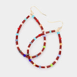 Rectangle Faceted Beaded Open Teardrop Dangle Earrings