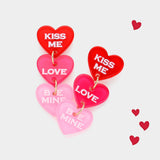 KISS ME LOVE BE MINE Message Resin Heart Dropdown Earrings