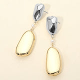 Bold Geometric Metal Pebble Pearl Link Drop Statement Earrings