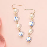 Ceramic Ball Pearl Link Drop Earrings
