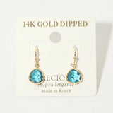 14K Gold Dipped Hypoallergenic Faceted Teardrop Stone Drop Earrings