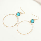Round Stone Bezel Accent Open Hoop Drop Link Earrings