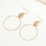 Round Stone Bezel Accent Open Hoop Drop Link Earrings