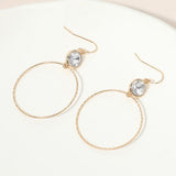 Round Stone Bezel Accent Open Hoop Drop Link Earrings