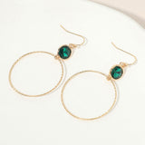 Round Stone Bezel Accent Open Hoop Drop Link Earrings