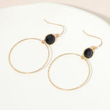 Round Stone Bezel Accent Open Hoop Drop Link Earrings