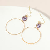 Round Stone Bezel Accent Open Hoop Drop Link Earrings