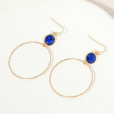 Round Stone Bezel Accent Open Hoop Drop Link Earrings