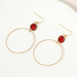 Round Stone Bezel Accent Open Hoop Drop Link Earrings