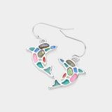 Abalone Pointed Enamel Dolphin Dangle Earrings