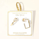 SECRET BOX_Genuine Gold Dipped Emerald Cut Stone Cluster Accent Square Hoop Earrings