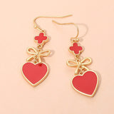 Quatrefoil Bow Heart Link Drop Earrings