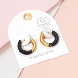 Stainless Steel Two Tone Chunky Huggie Hoop Earrings