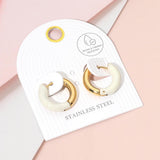 Stainless Steel Two Tone Chunky Huggie Hoop Earrings