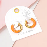 Stainless Steel Two Tone Chunky Huggie Hoop Earrings