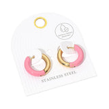 Stainless Steel Two Tone Chunky Huggie Hoop Earrings