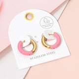 Stainless Steel Two Tone Chunky Huggie Hoop Earrings
