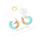 Stainless Steel Two Tone Chunky Huggie Hoop Earrings