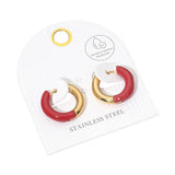 Stainless Steel Two Tone Chunky Huggie Hoop Earrings